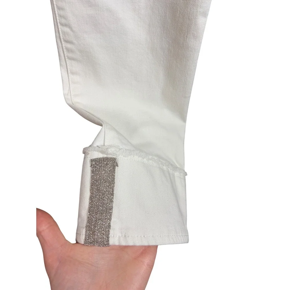 Ecru The Bel-Air Cuffed Skinny Jeans White Rhinestone Detail Womens Size 4 - Picture 3 of 11